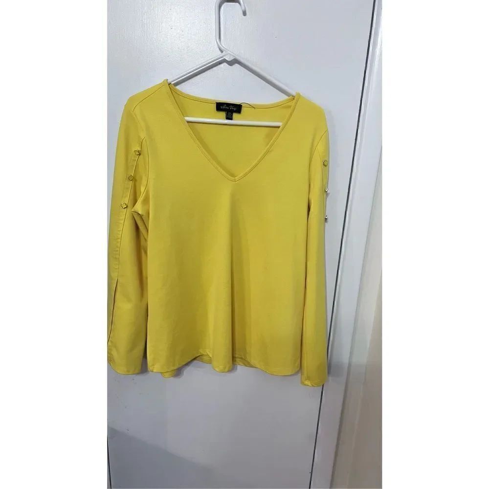 Melissa Paige Women's V-Neck Long Sleeve Casual Top Blouse Yellow Size Medium